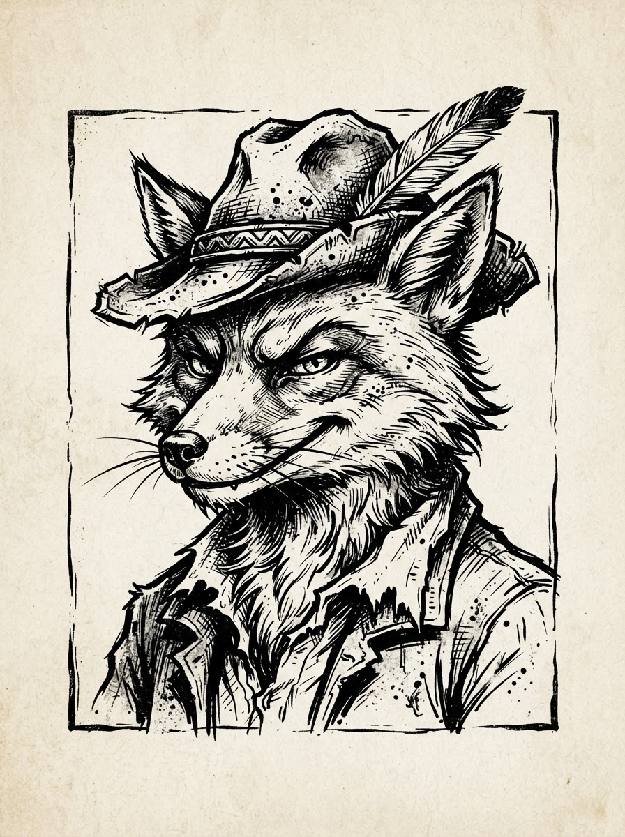 Wanted sketch of Robin Hood the Fox